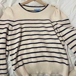 draper james beige and navy striped sweater